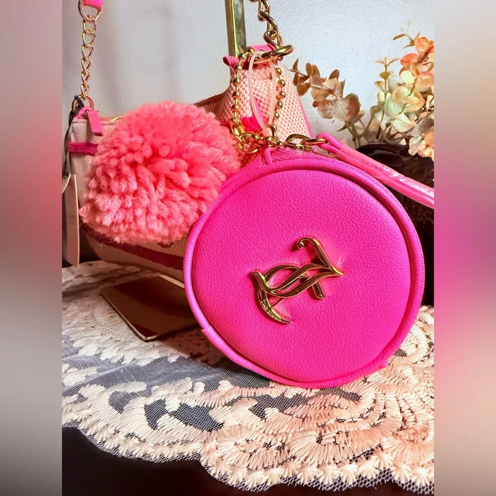 Juicy Couture Pink Chenille Logo Baguette Shoulder Bag w Coin Pouch NWT